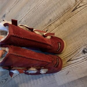 UGG Red Suede Shearling-Lined Ankle Booties